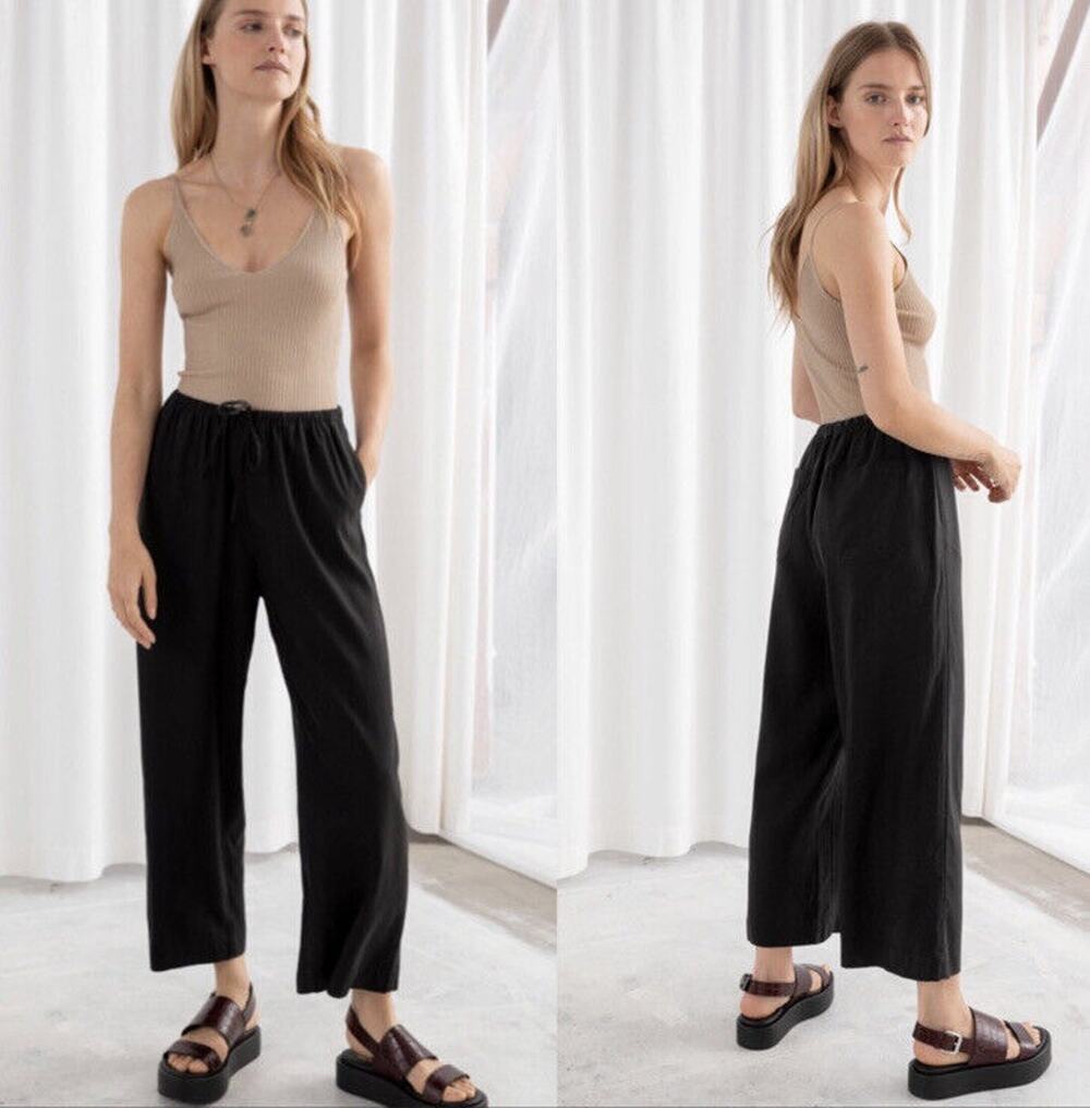 & Other Stories Stockholm Atelier Wide Leg Culottes Drawstring Black Size 0 NWT